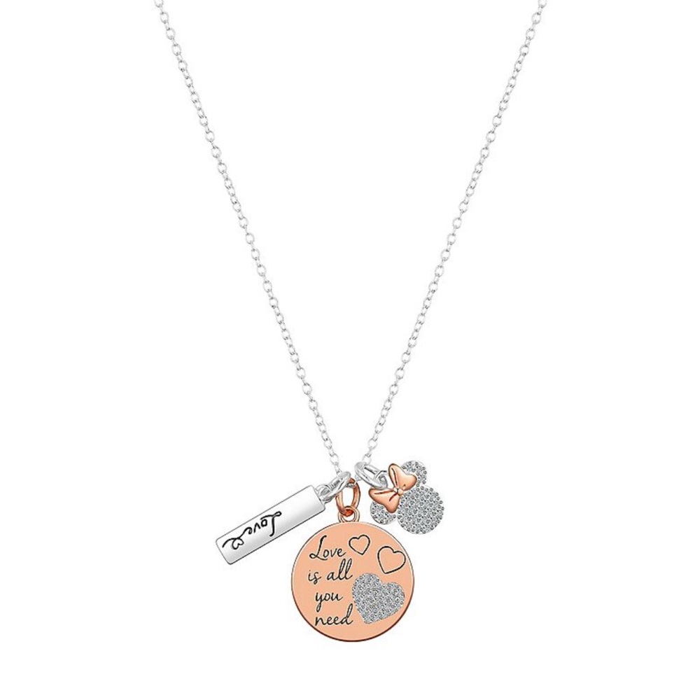 Disney Minnie Mouse Cubic Zirconia Silver and Rose Gold Triple Pendant Necklace